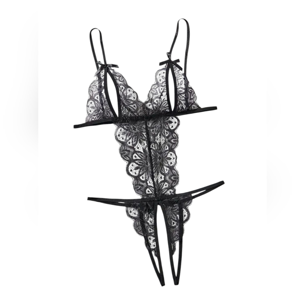 Black Lace Crotchless Lingerie One Piece